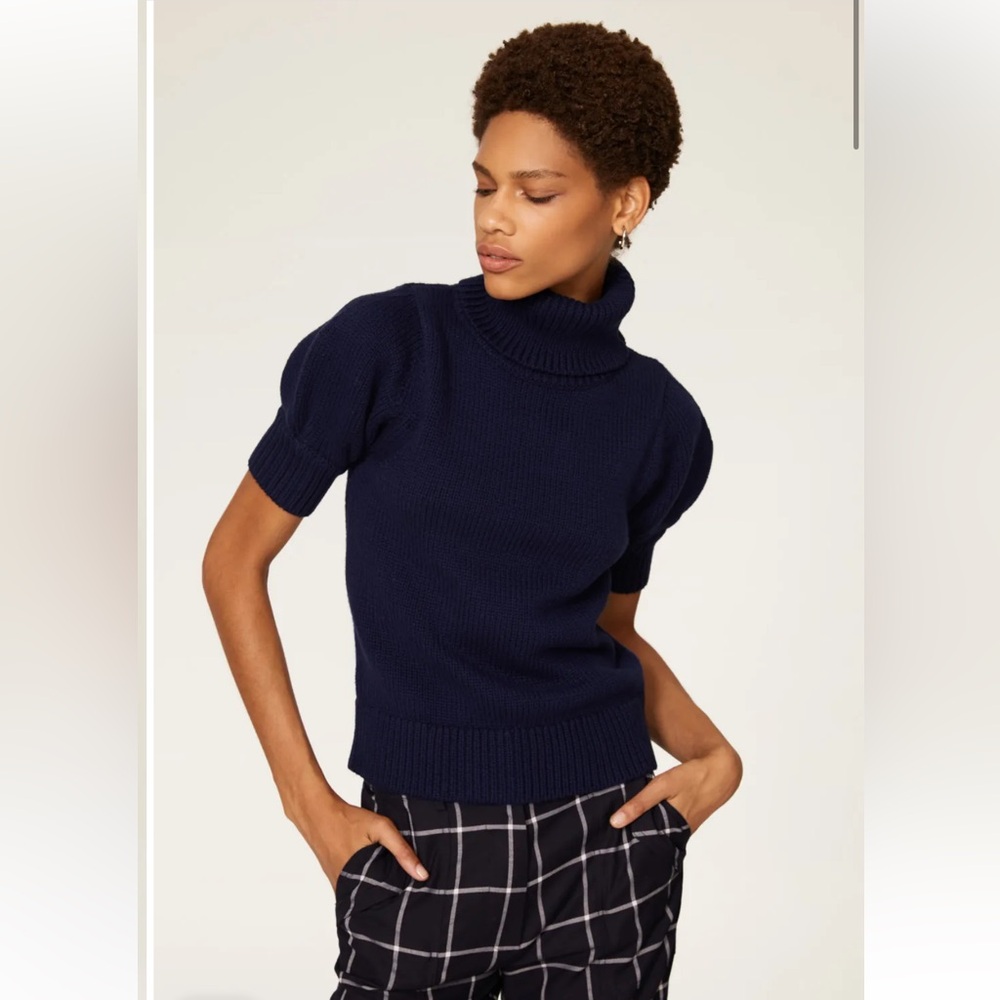 Adam Lippes Navy Puff Sleeve Sweater